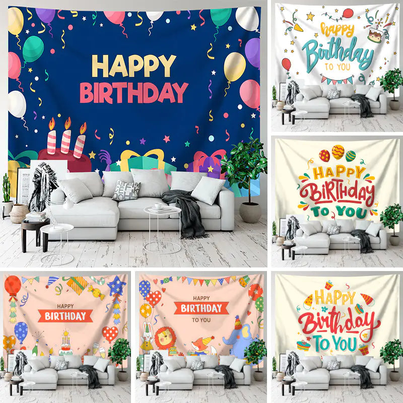 Happy Birthday Polyester Tapestry for Party Decor