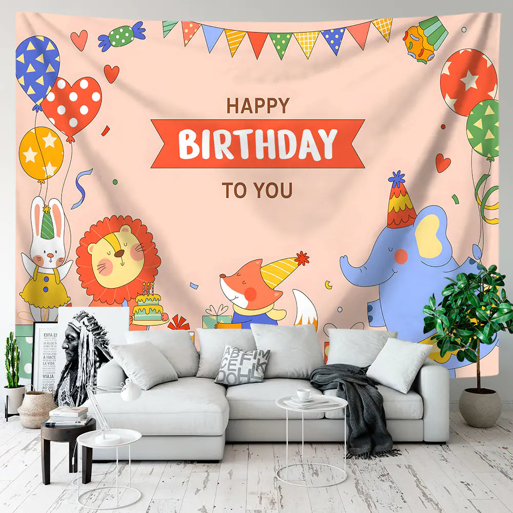 Happy Birthday Polyester Tapestry for Party Decor