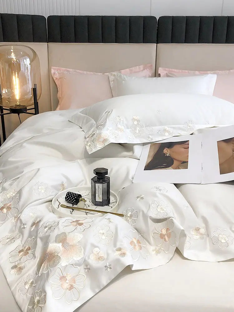 Princess Style 100% Cotton Floral Embroidery Bedding Set