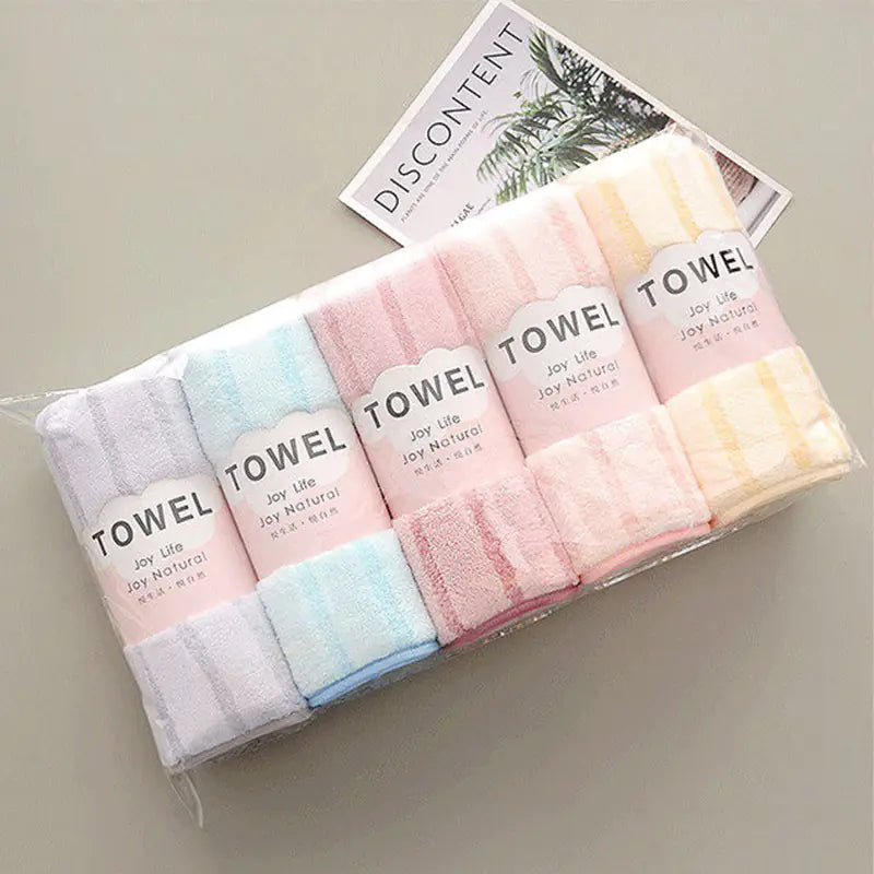 Thick Coral Fleece Towels - Striped Face Towels Set of 5