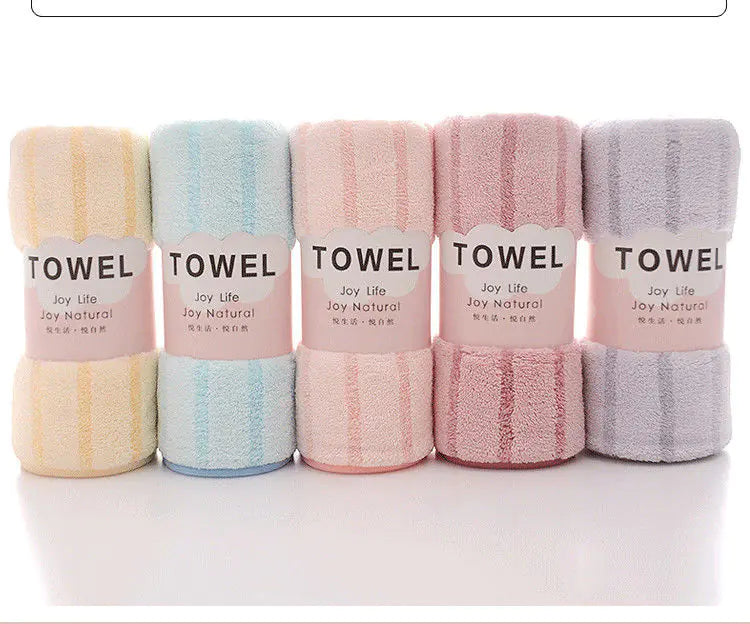 Thick Coral Fleece Towels - Striped Face Towels Set of 5