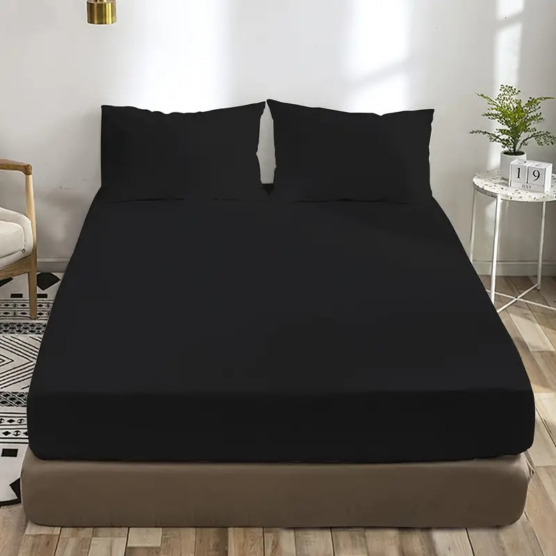 3pcs Solid Color Fitted Sheet Set for Bedroom
