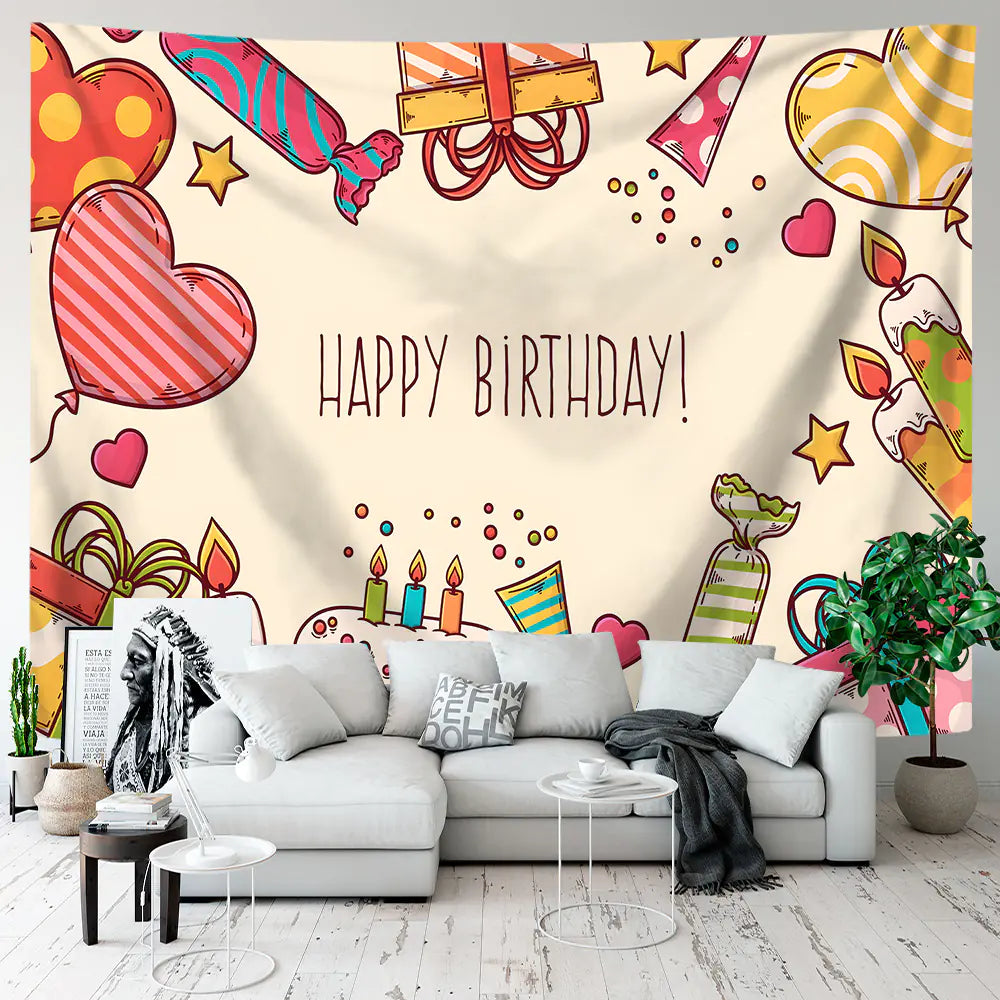 Happy Birthday Polyester Tapestry for Party Decor