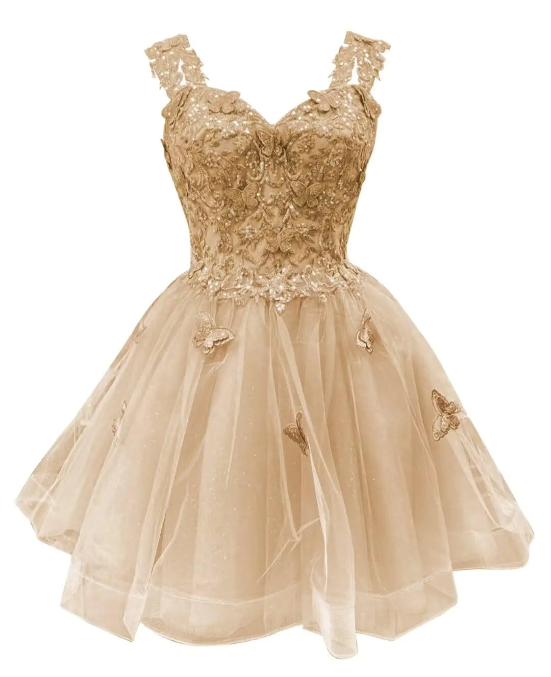 3D Butterfly Short Homecoming Dresses 2025 Off Shoulder Sparkly Sequin Prom Dress for Teens Quinceanera Coctail Dress ChampagneUS8