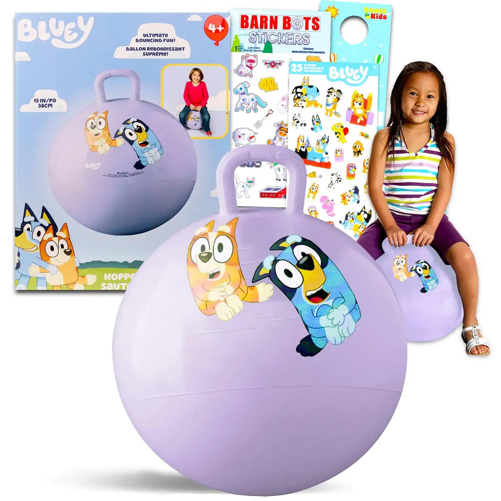 Disney Bluey Hopper Ball Outdoor Toy Set - Bundle Includes Bluey 15" Hopper Ball for Boys and Girls Outdoor Activities Parties Plus Stickers More | Bluey Outdoor Toys for Toddlers