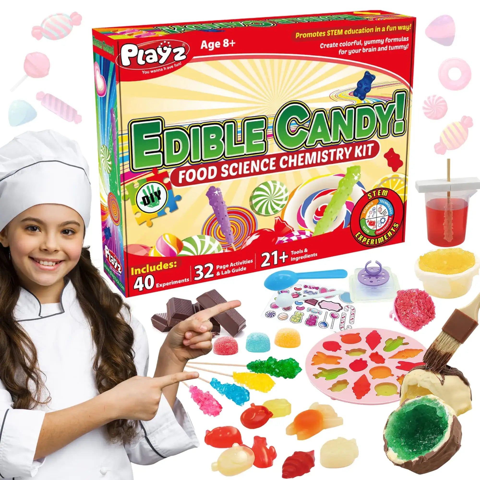 Playz Edible Candy Making Science Kit for Kids Ages 8-12 Years Old - Food Science Chemistry Kid Science Kit with 40 Experiments to Make Your Own Chocolates Educational Science Kits for Boy & Girls