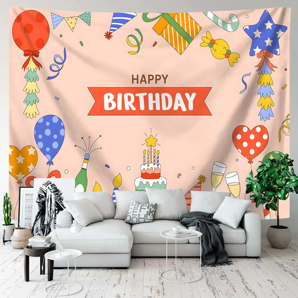 Happy Birthday Polyester Tapestry for Party Decor