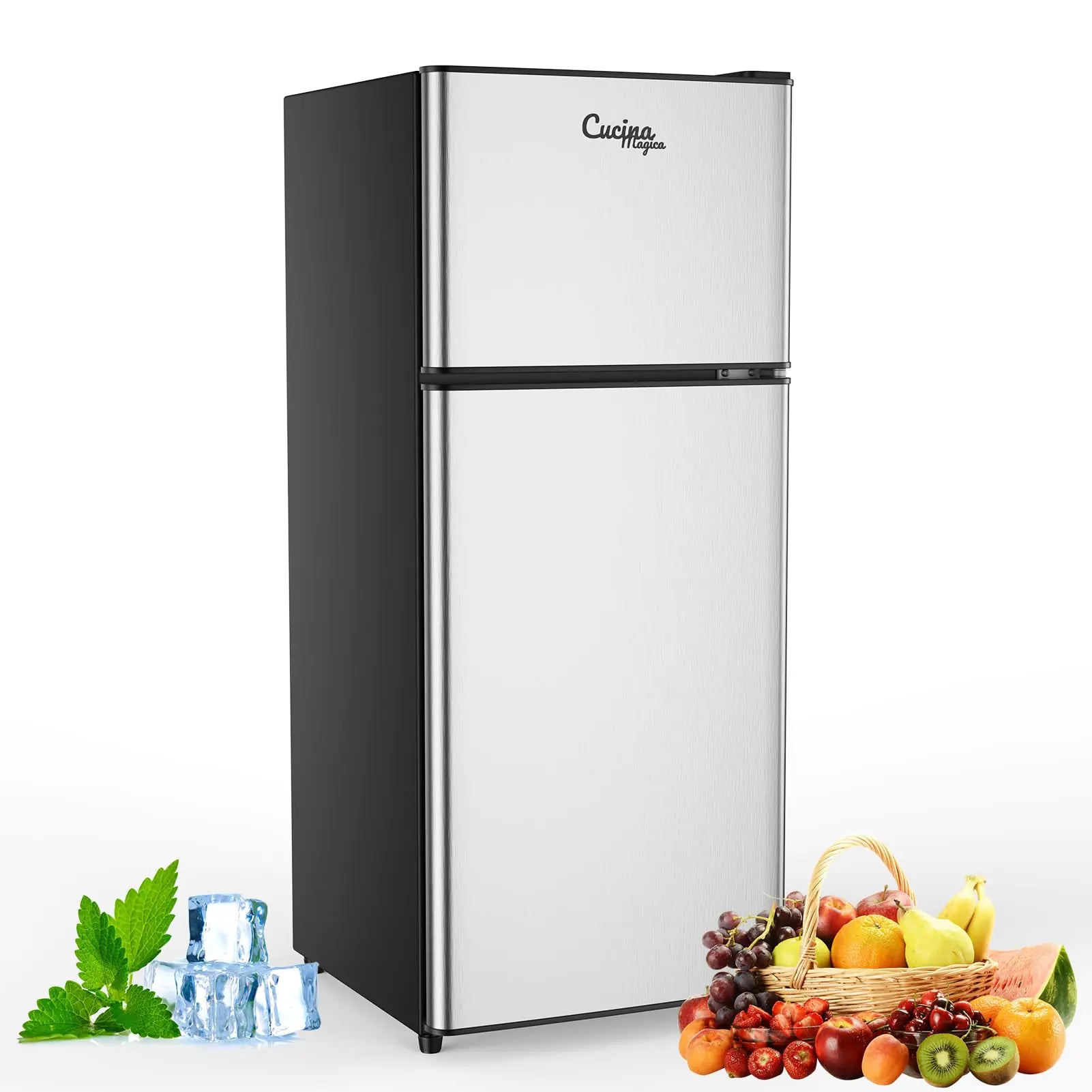4.5 Cu Ft Mini Fridge for Bedroom 2 Door Small Fridge 7 Level Thermostat LED Light Small Refrigerator for Bedroom Office Dorm