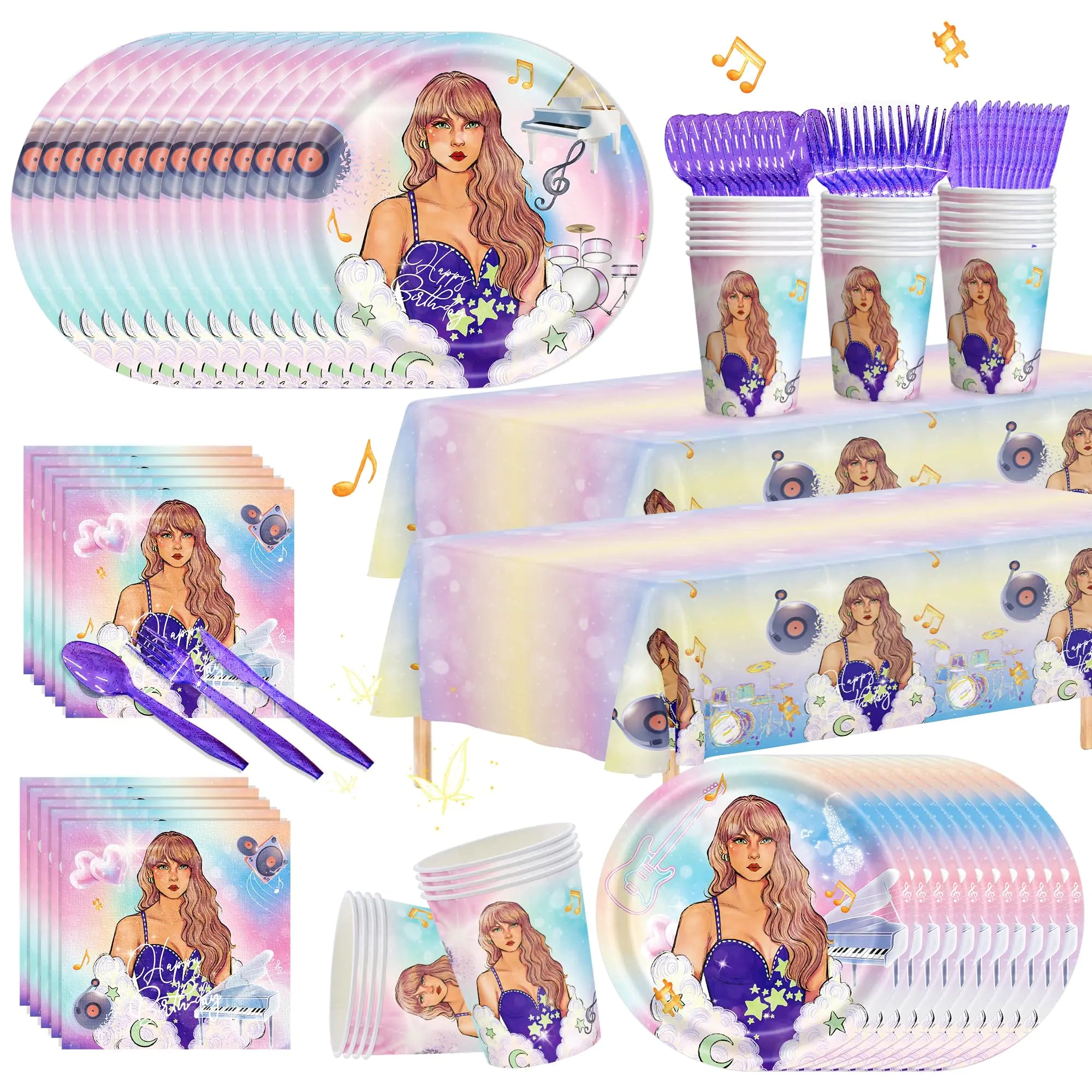 170pcs Birthday Party Supplies Plates Napkins Tablecloth Girls Birthday Decorations Paper Cup Disposable Table Cover Fans Party Decor Severs 24 Guest