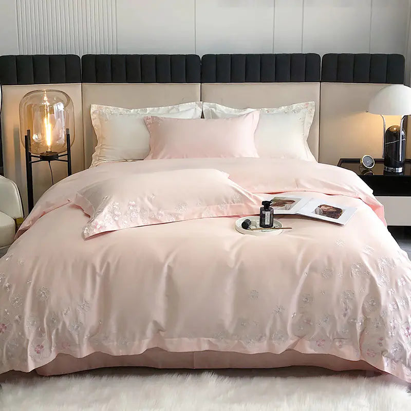 Princess Style 100% Cotton Floral Embroidery Bedding Set