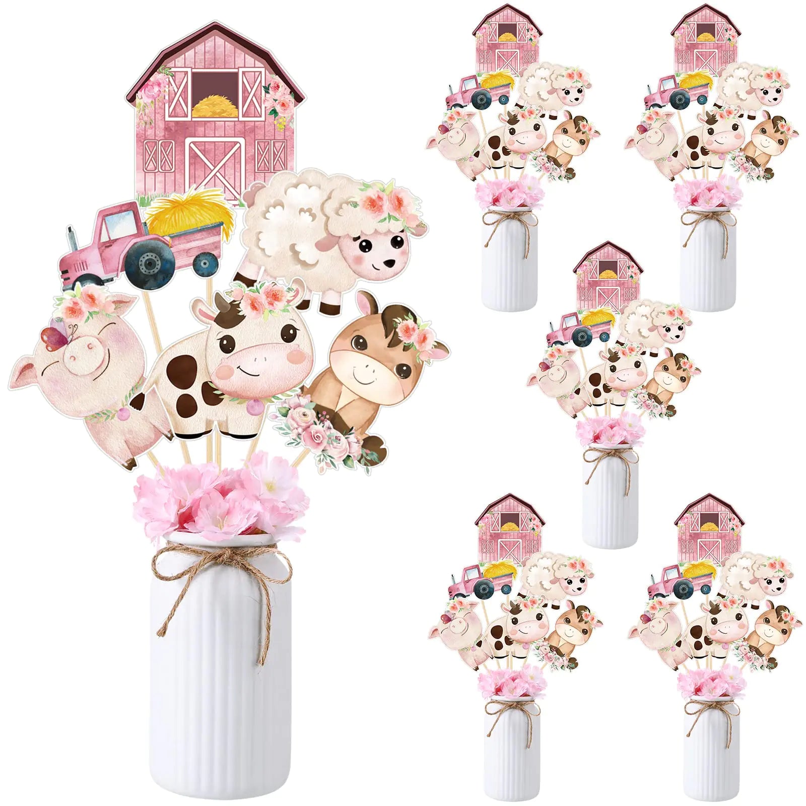 30 Pcs Farm Animal Centerpiece Sticks Floral Farm Animals Table Toppers Farm Birthday Party Supplies Farm Animal Decor for Girls Farm Animal Theme Birthday Party Decor Table Topper Photo Booth Props