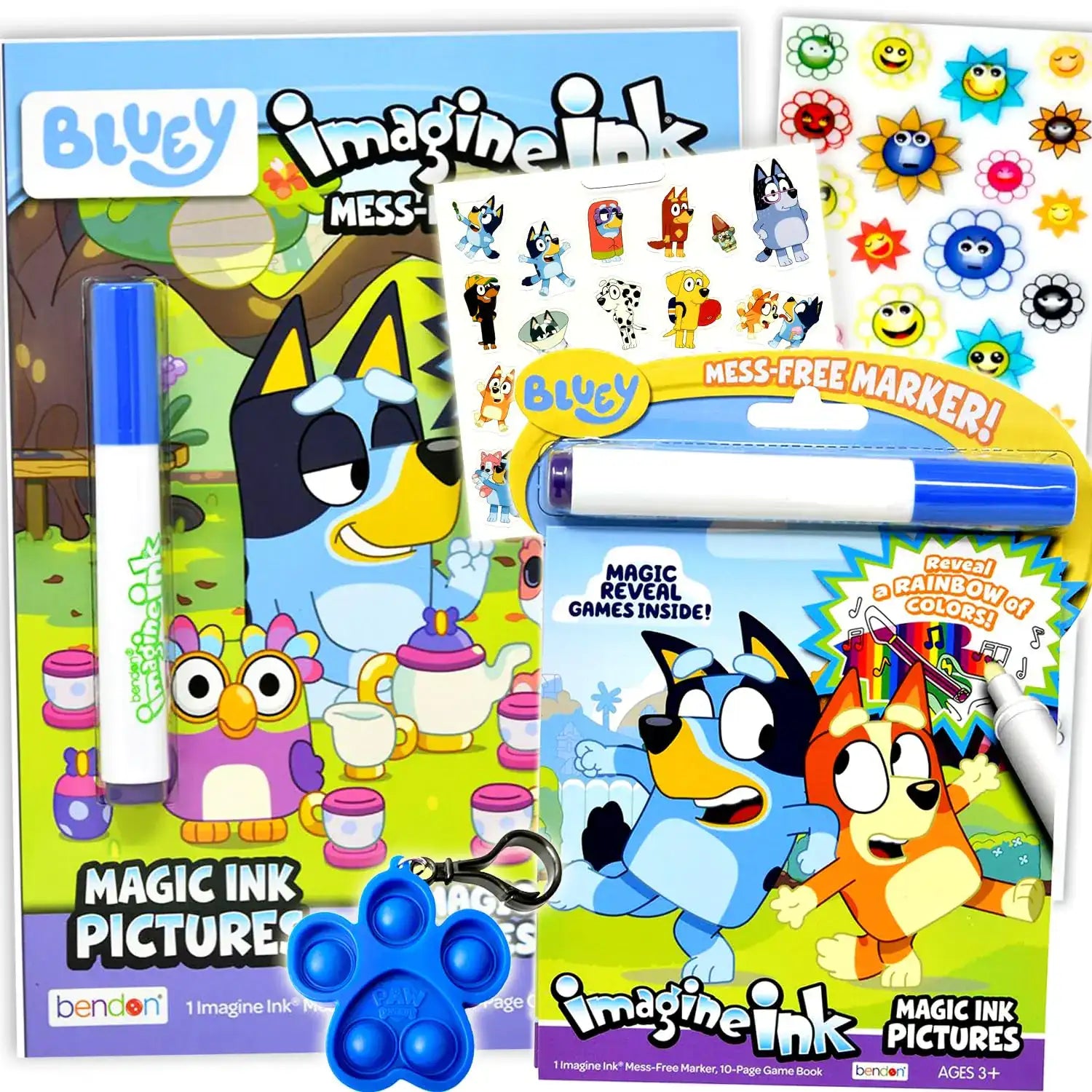 Bluey Magic Ink Coloring Book Set for Kids- Bundle with 2 Bluey Imagine Ink Coloring Books with Invisible Ink Pens Stickers and More