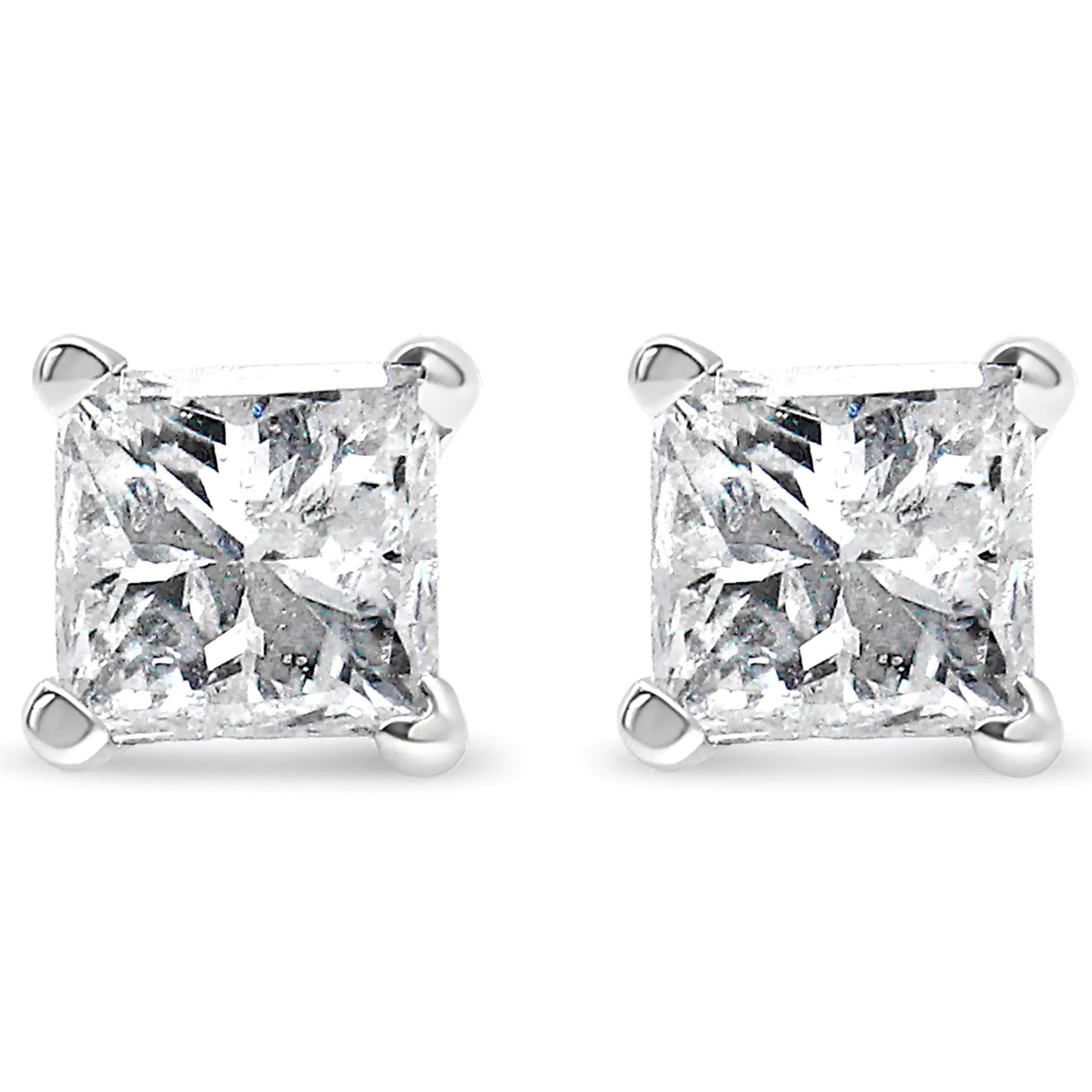 14K White Gold 1/3 Cttw Princess-Cut Square Near Colorless Diamond Classic 4-Prong Solitaire Stud Earrings (J-K Color, I1-I2 Clarity)