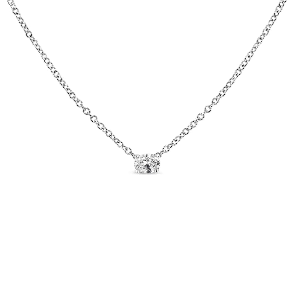 14K White Gold Lab Grown Oval Solitaire Diamond East West 18" Pendant Necklace (F-G Color, VS2-SI1 Clarity)