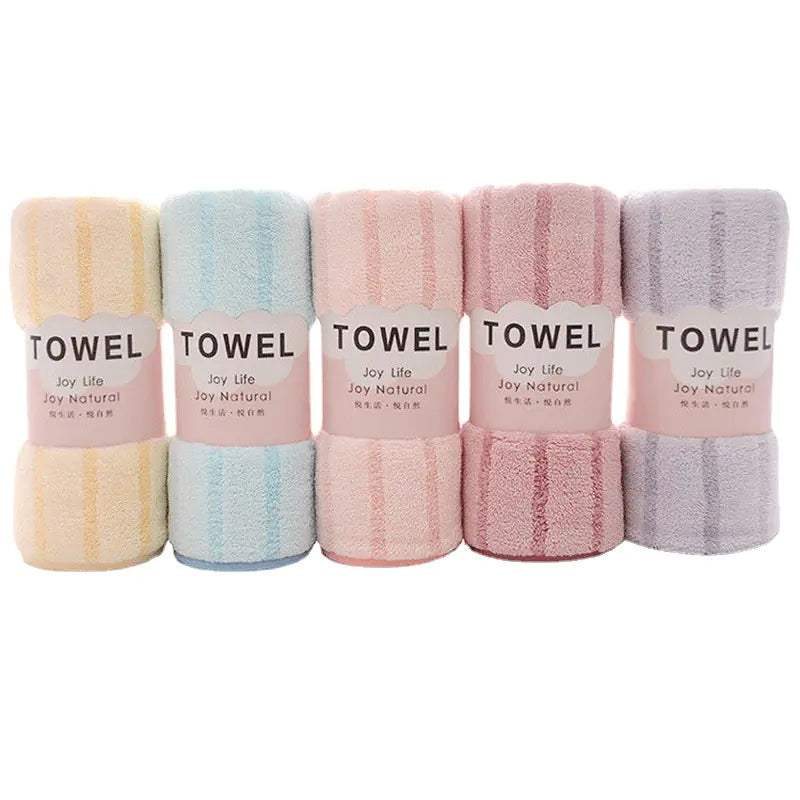Thick Coral Fleece Towels - Striped Face Towels Set of 5