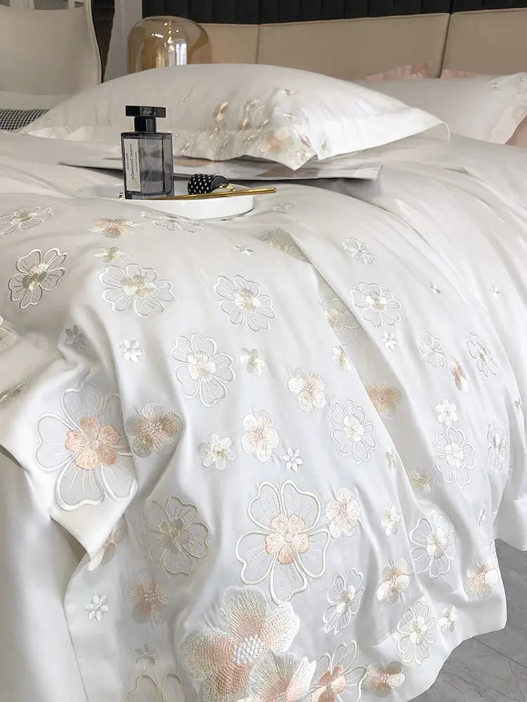 Princess Style 100% Cotton Floral Embroidery Bedding Set
