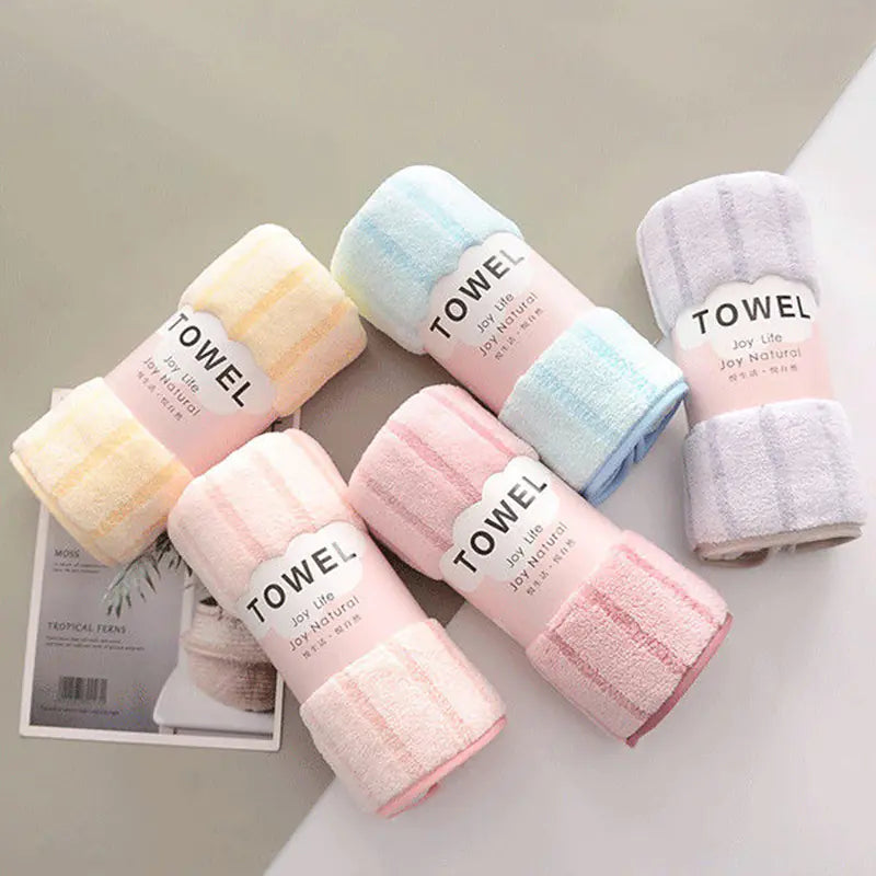 Thick Coral Fleece Towels - Striped Face Towels Set of 5