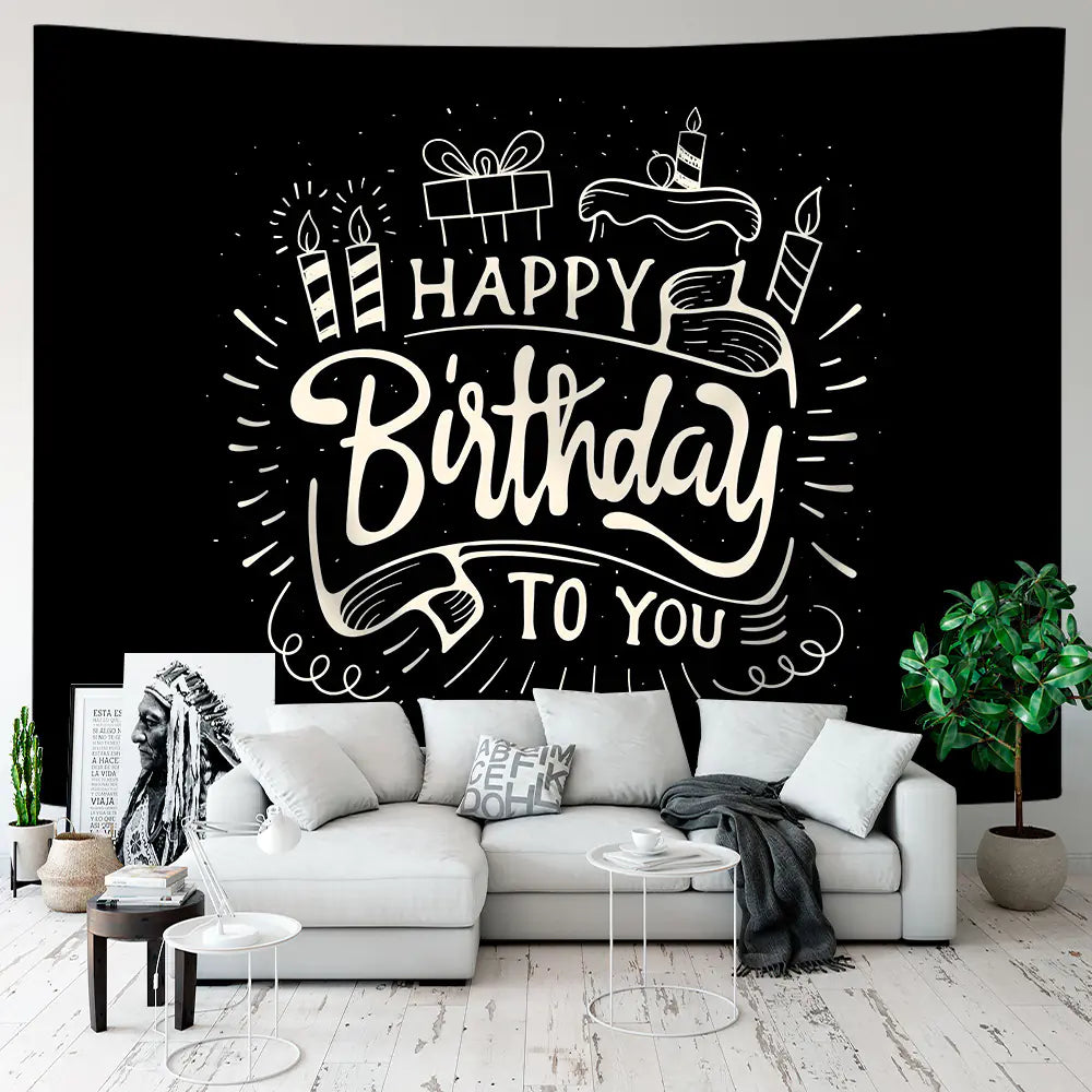 Happy Birthday Polyester Tapestry for Party Decor