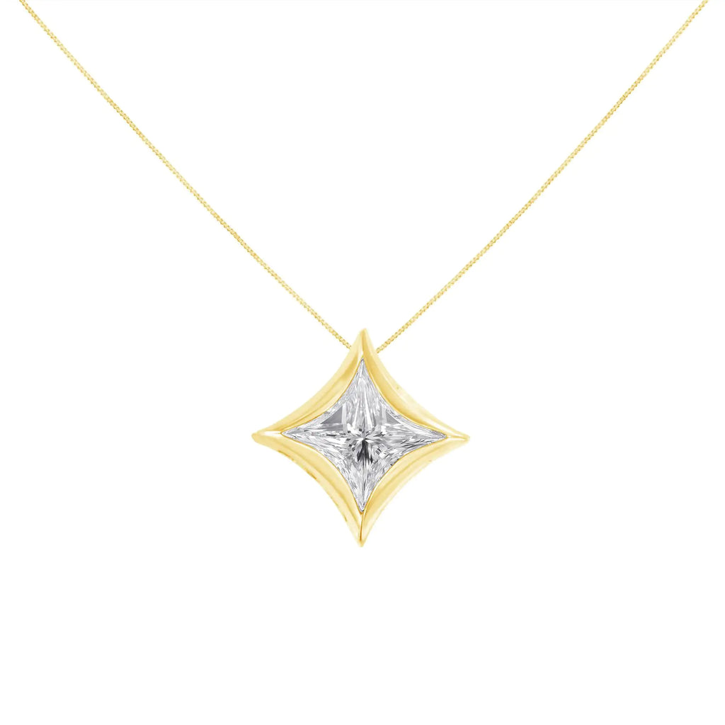 10K Gold 1/10 Cttw Bezel Set Solitaire Princess Cut Diamond Kite Shaped Pendent Necklace - 18" Inches