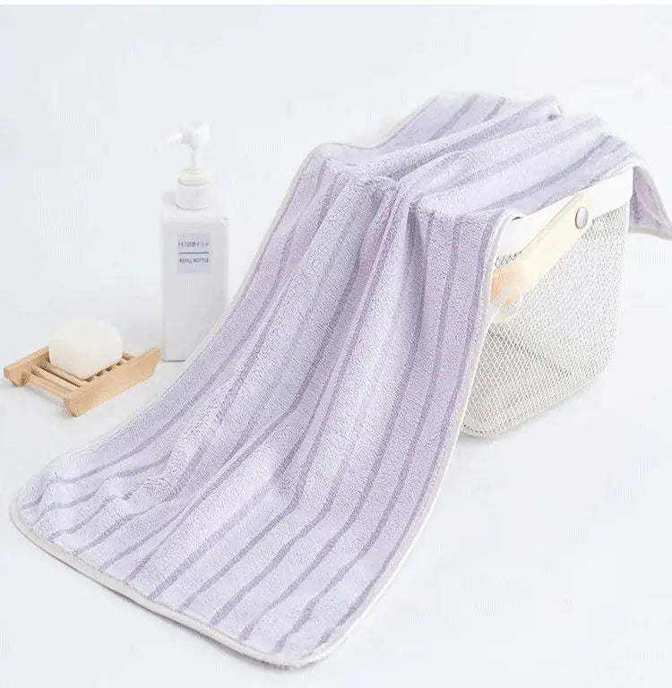 Thick Coral Fleece Towels - Striped Face Towels Set of 5