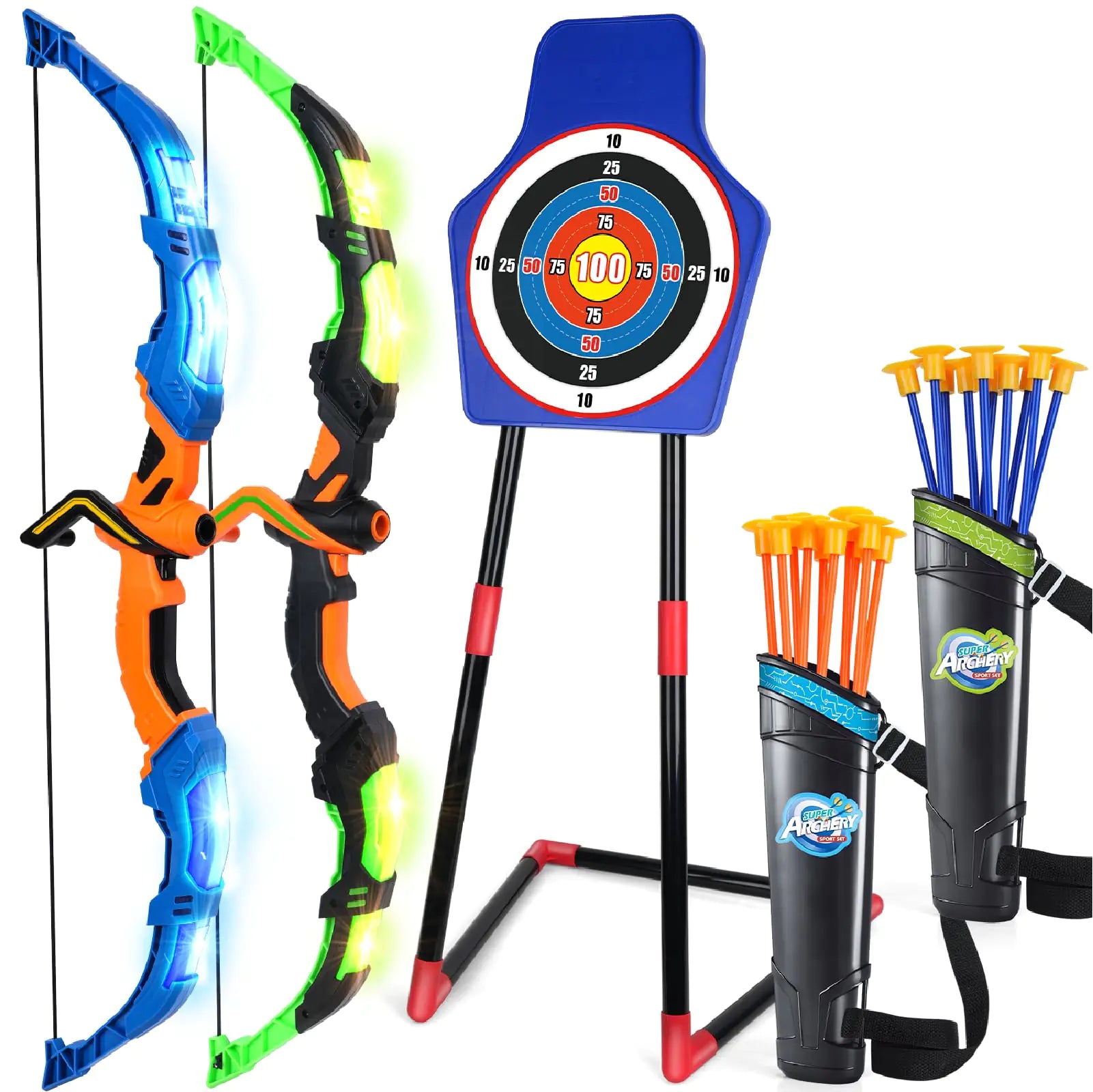 TOY Life 2 Pack Bow and Arrow for Kids 4-6 8-12 LED Kids Archery Set Kids Bow and Arrow Set Outdoor Games Outside Toys for Kids Toys for Boys 5-7 Boys Toys Age 4-6 Birthday Gifts for Boys