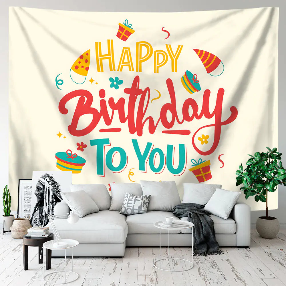 Happy Birthday Polyester Tapestry for Party Decor