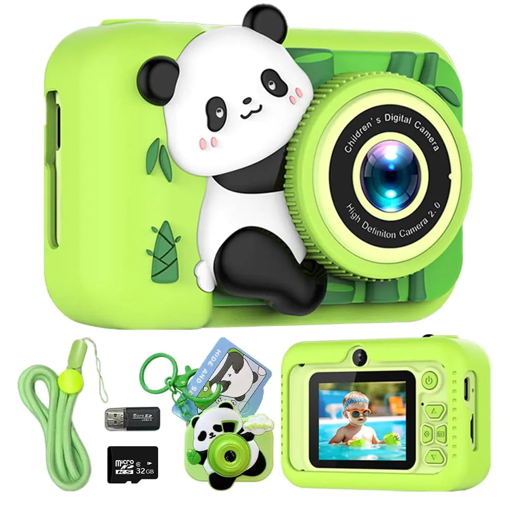 Kids Camera Toys with HD 1080P Video Recording 32G SD Card Puzzle Games and Eye-Protective Screen Christmas & Birthday Gift for Ages 3-12Includes Cute Panda Pendant (Green)