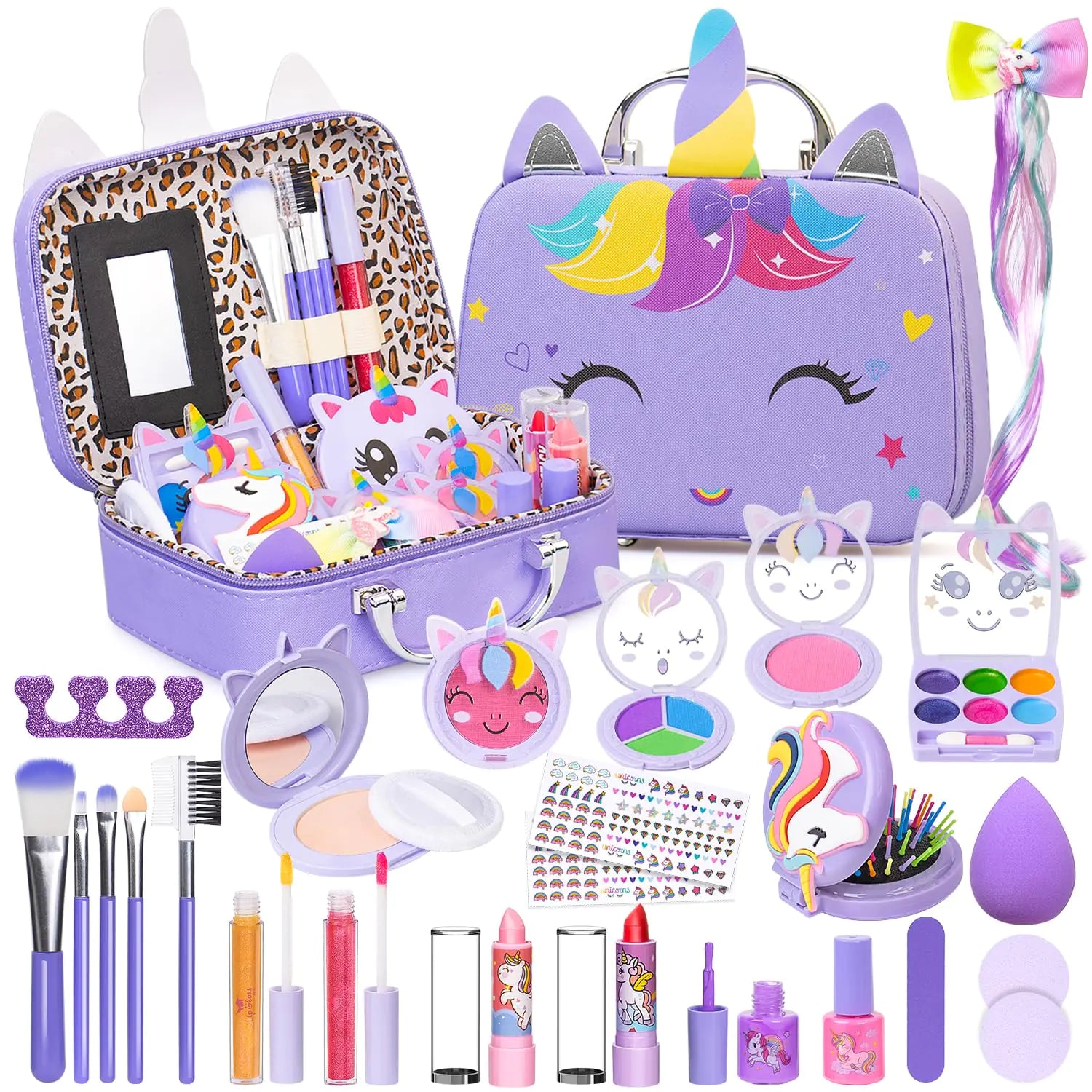 Kids Makeup Kit for Girl - Kids Washable Makeup Girls Toys with Unicorn Cosmetic Case Real Girl Makeup Sets for Toddler Kid Children Christmas Birthday Gifts Toys for 3 4 5 6 7 8-12 Year Old Girls