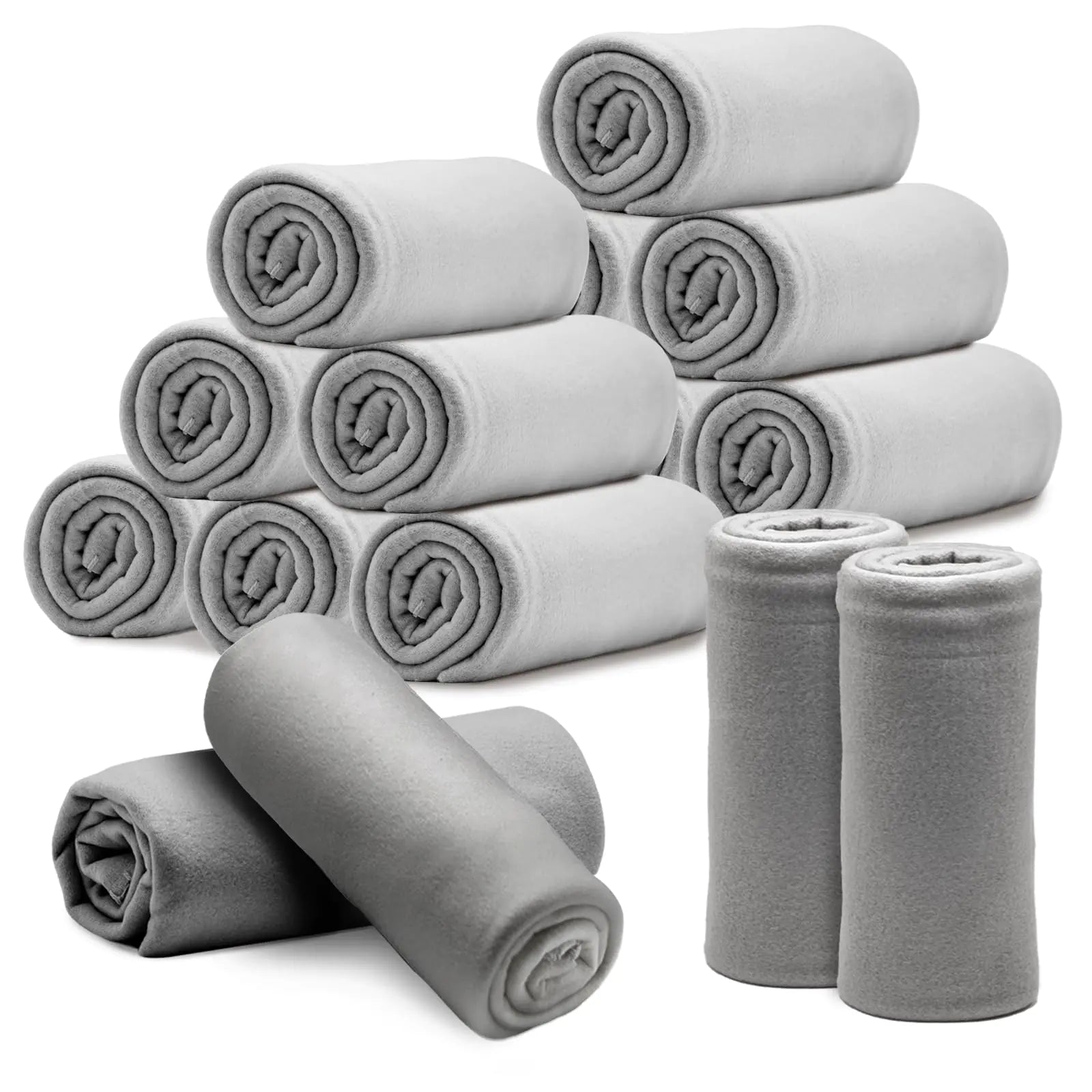 12PCS Fleece Throw Blankets Bulk 60 x 50 in Soft Blankets Fabric Warm Lightweight Wool Blanket Cozy Coverlet for Beds Sofas Home for All Seasons (Light Gray)