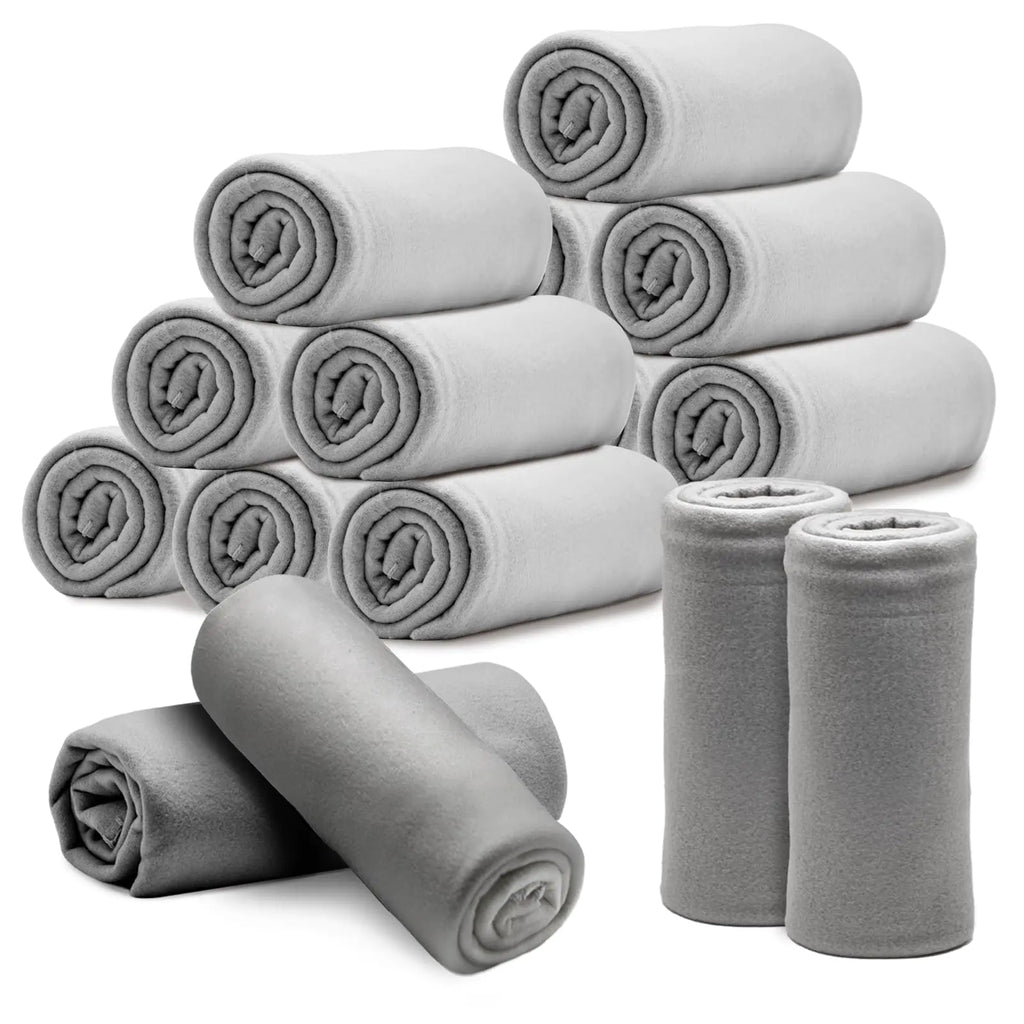 12PCS Fleece Throw Blankets Bulk 60 x 50 in Soft Blankets Fabric Warm Lightweight Wool Blanket Cozy Coverlet for Beds Sofas Home for All Seasons (Light Gray)