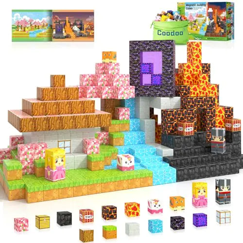 Magnetic Blocks - Build Mine Magnet World Magic Portal Set Magnetic Tiles Building Blocks Toddler Toys STEM Sensory Outdoor Toys for 3+ Year Old Boys & Girls Creative Kids Games Kids Toys