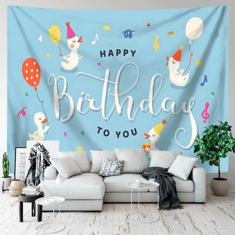 Happy Birthday Polyester Tapestry for Party Decor