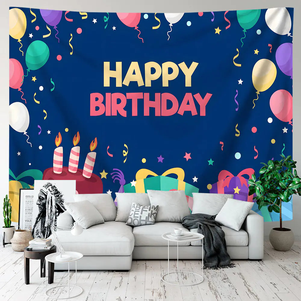 Happy Birthday Polyester Tapestry for Party Decor