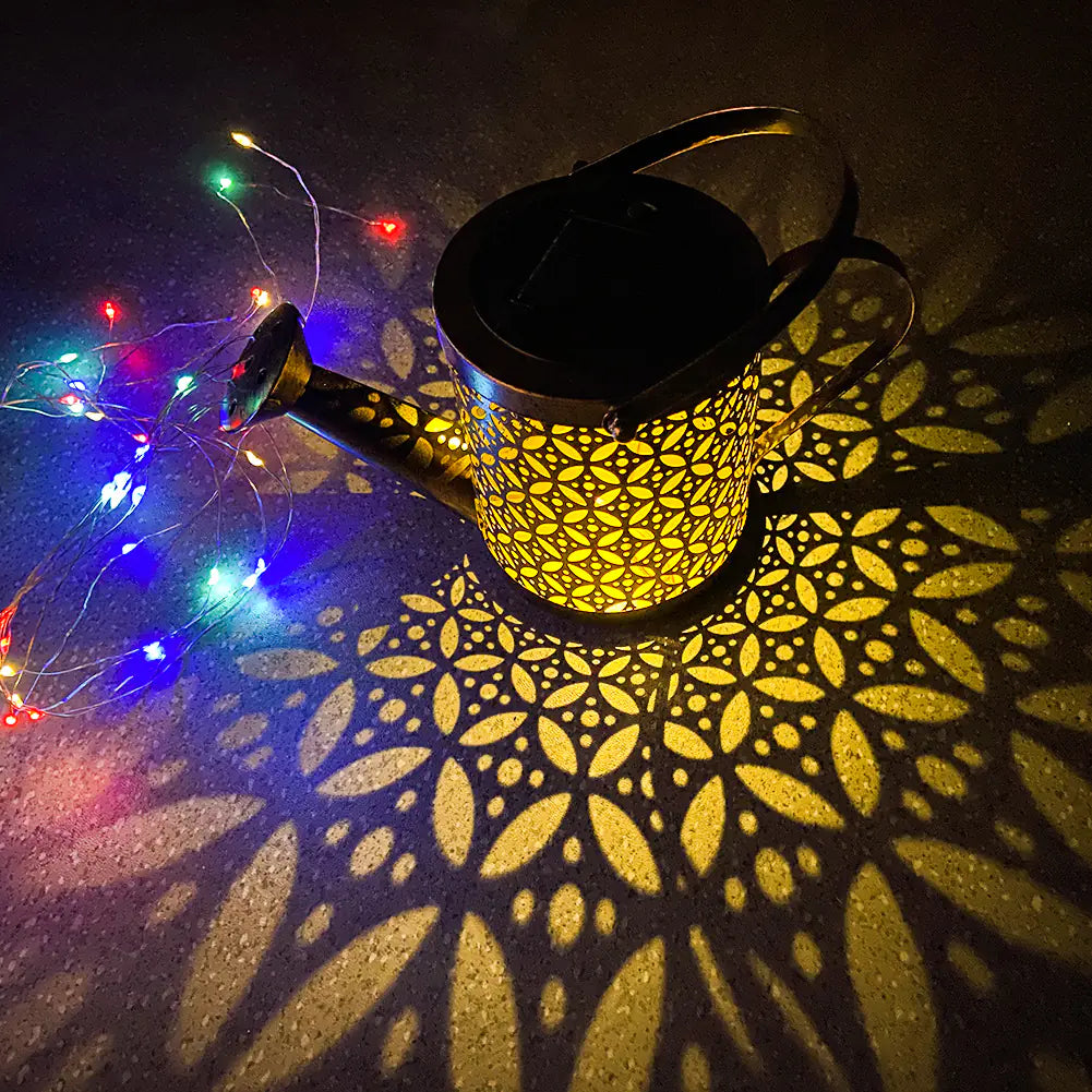 Solar Garden Kettle Lamp - Wrought Iron Outdoor Lighting