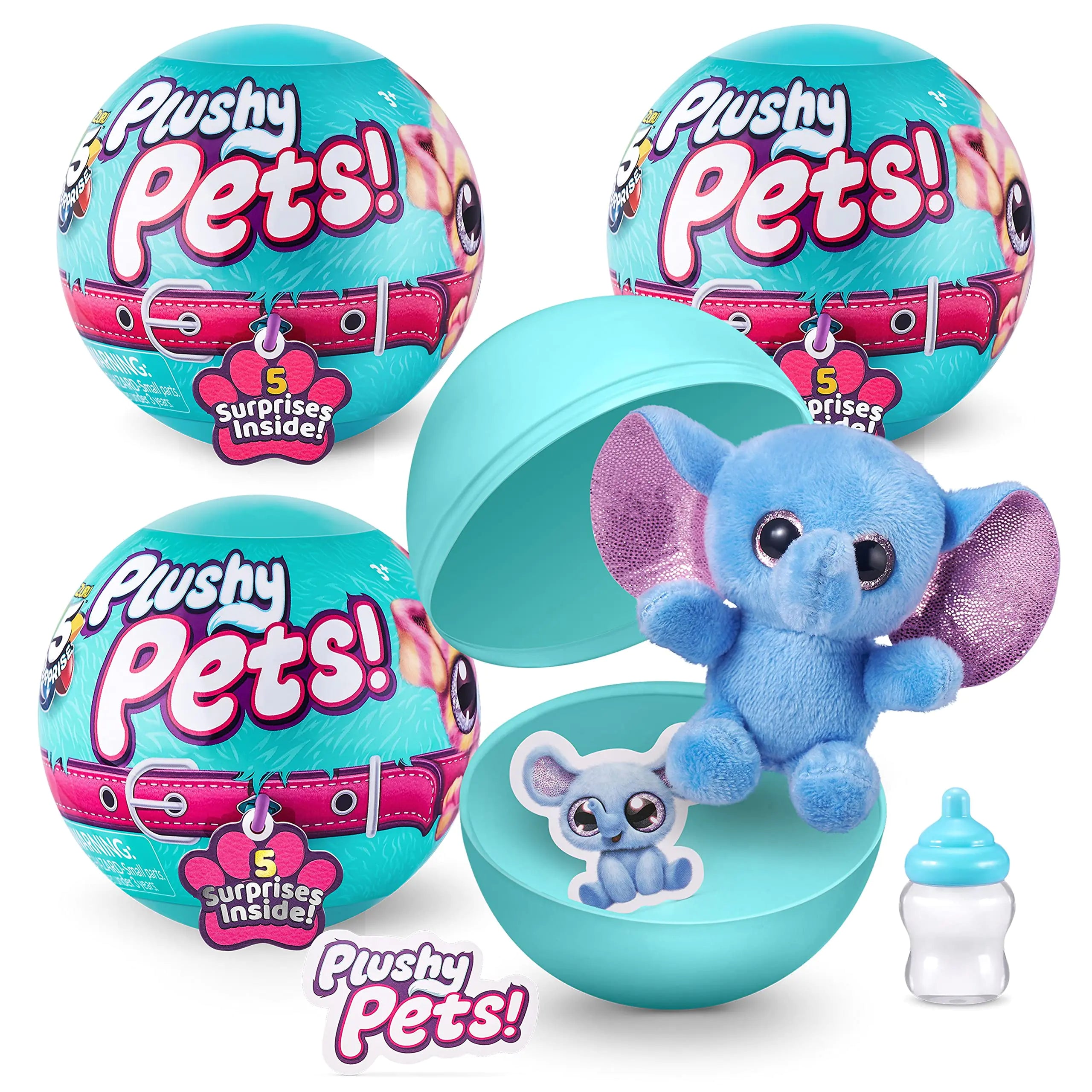 5 Surprise Plushy Pets Series 1 by ZURU (3 Pack) Cute Stuffed Animal Miniature Toys Amazon Exclusive Mystery Collectible Plushies for Kids and Girls