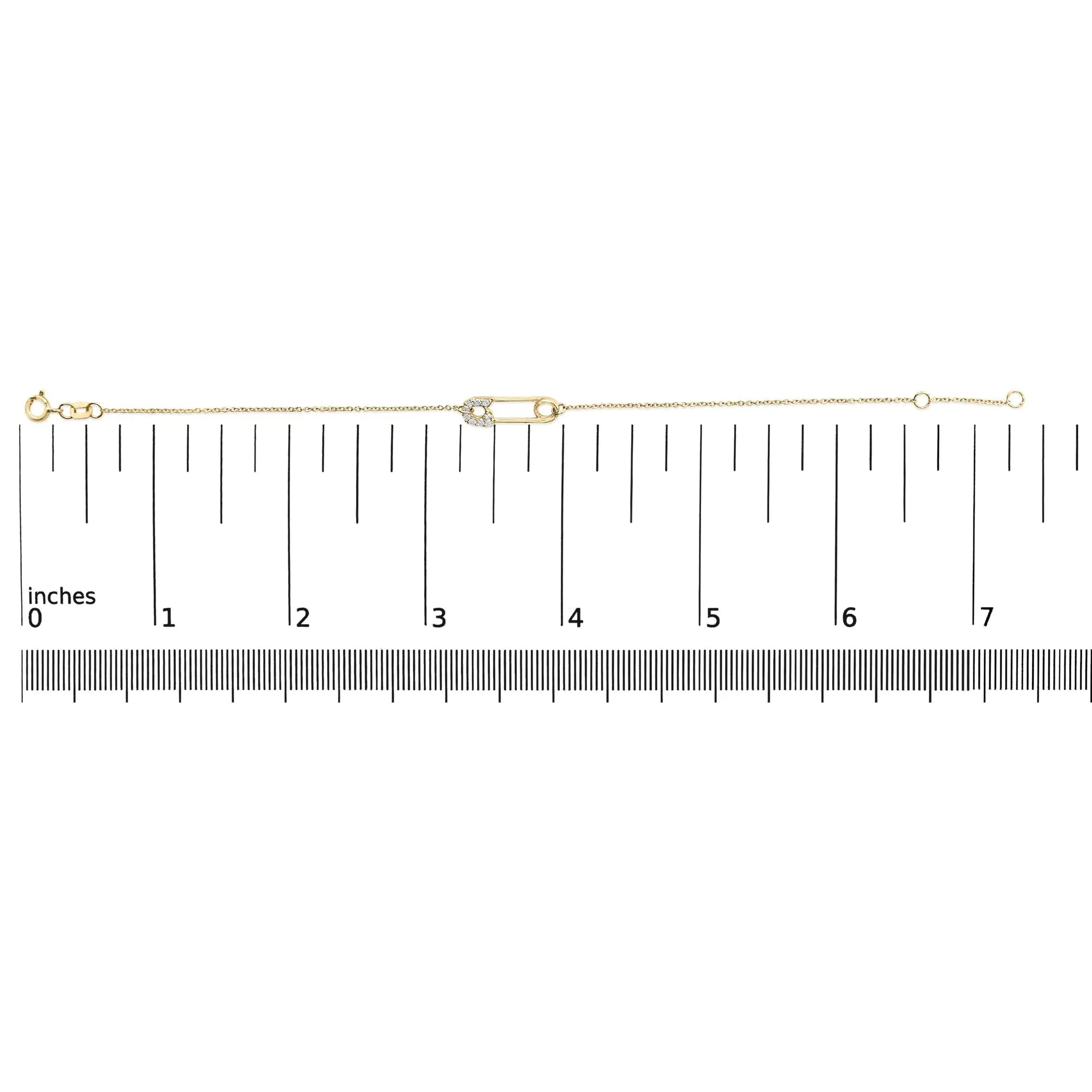 10K Yellow Gold 1/10 Cttw Diamond Paperclip Charm Adjustable Link Bracelet  (J-J Color, I1-I2 Clarity) - 7.25 Inch