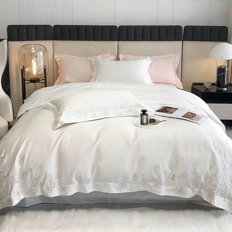 Princess Style 100% Cotton Floral Embroidery Bedding Set