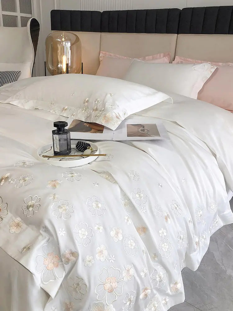 Princess Style 100% Cotton Floral Embroidery Bedding Set