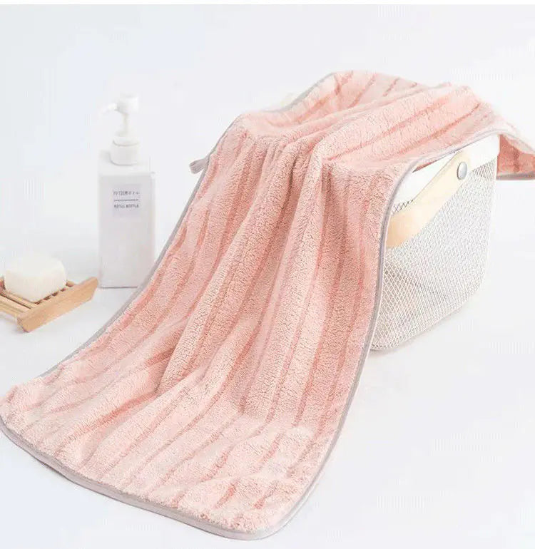 Thick Coral Fleece Towels - Striped Face Towels Set of 5