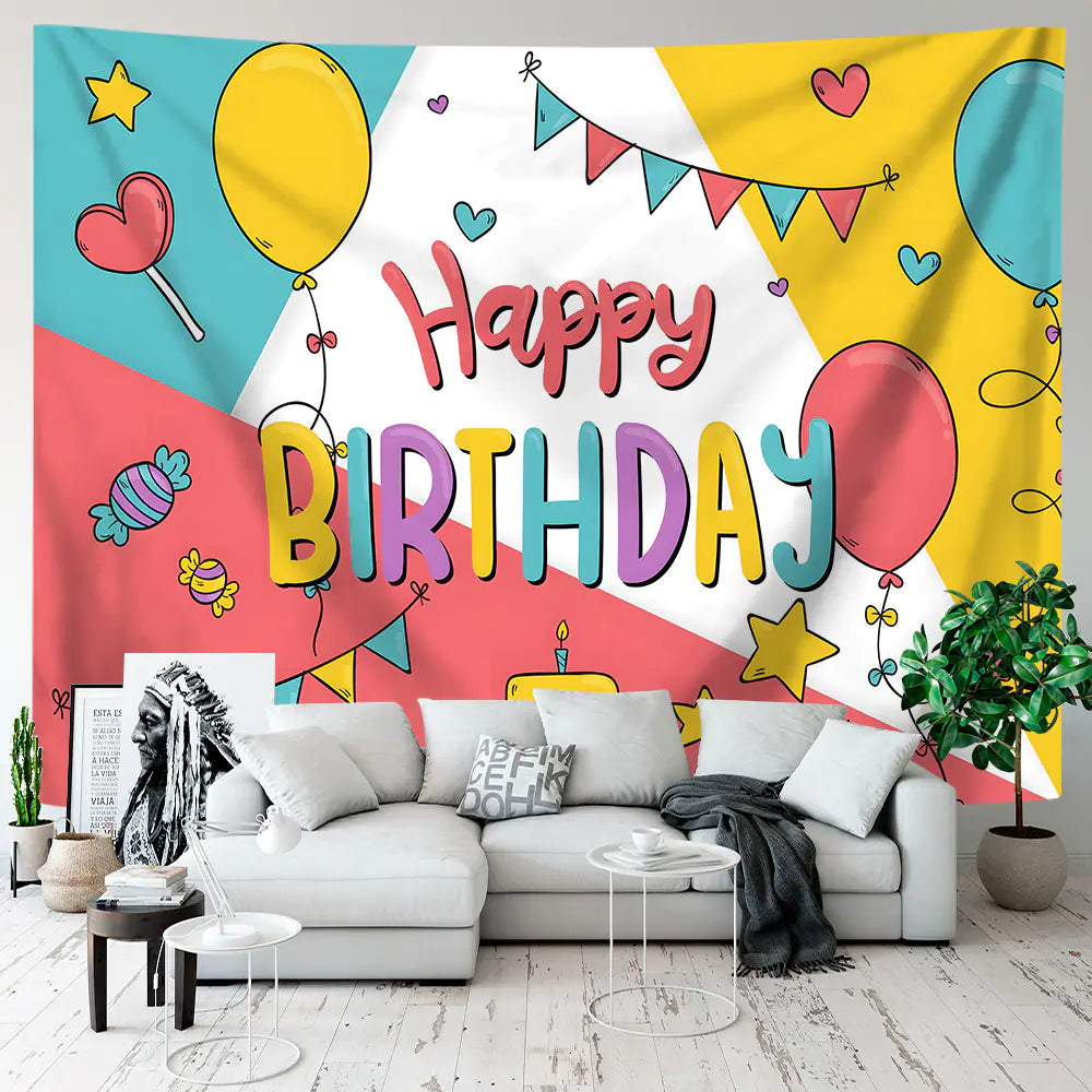 Happy Birthday Polyester Tapestry for Party Decor
