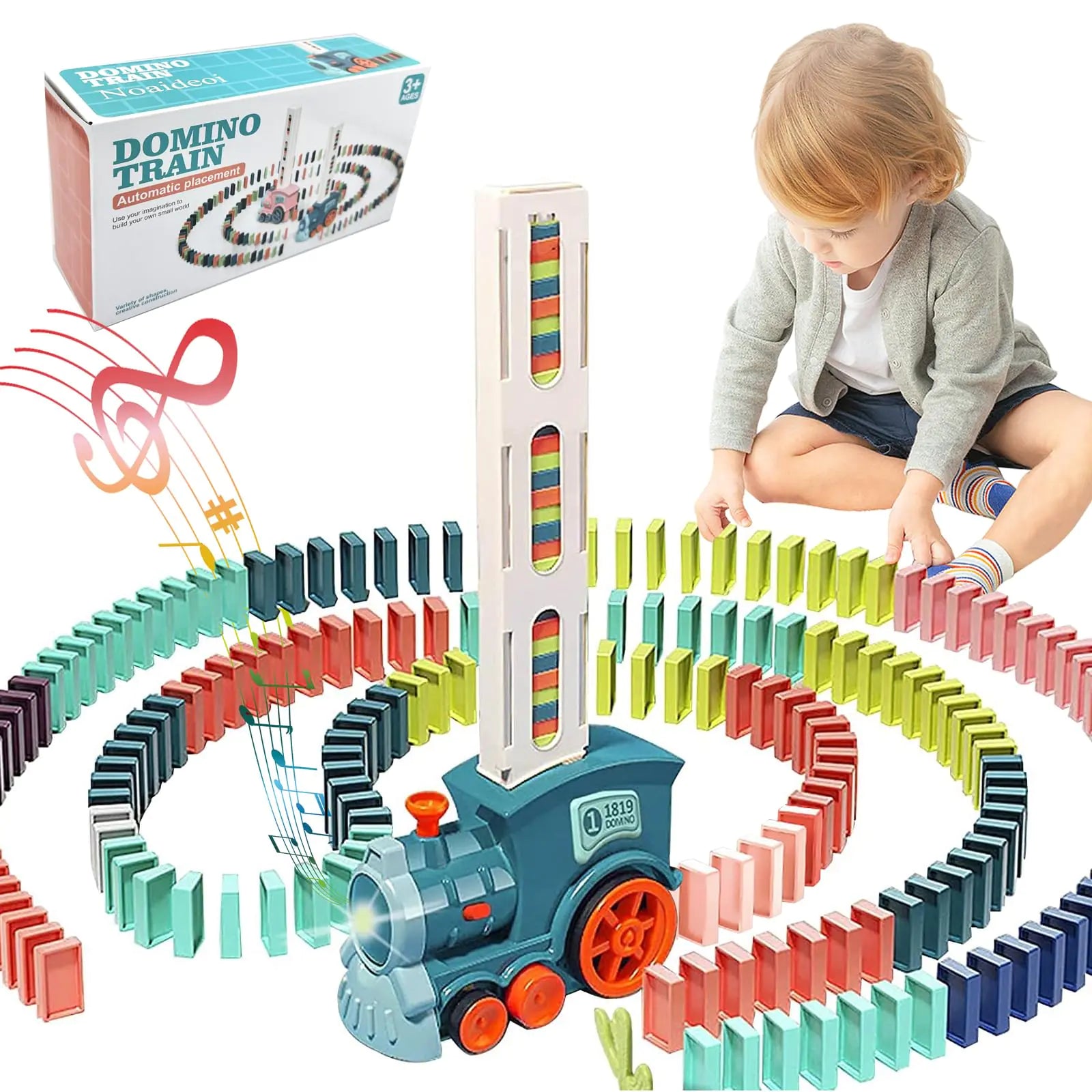 Noaideoi Domino Train Toy Set for Kids 100 Pcs Automatic Dominoes Blocks Building and Stacking Toys Creative Kids Games Early Education Christmas Birthday Gift Boys Girls Age 3 4 5 6 Year Old (Cyan)