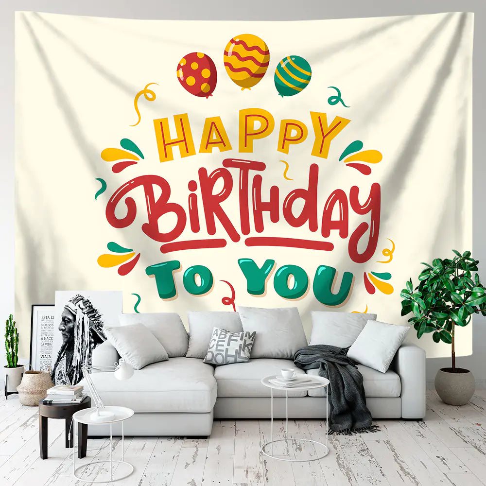 Happy Birthday Polyester Tapestry for Party Decor