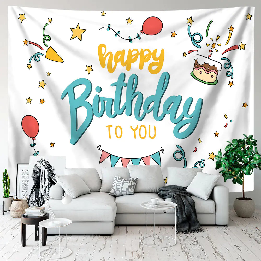 Happy Birthday Polyester Tapestry for Party Decor