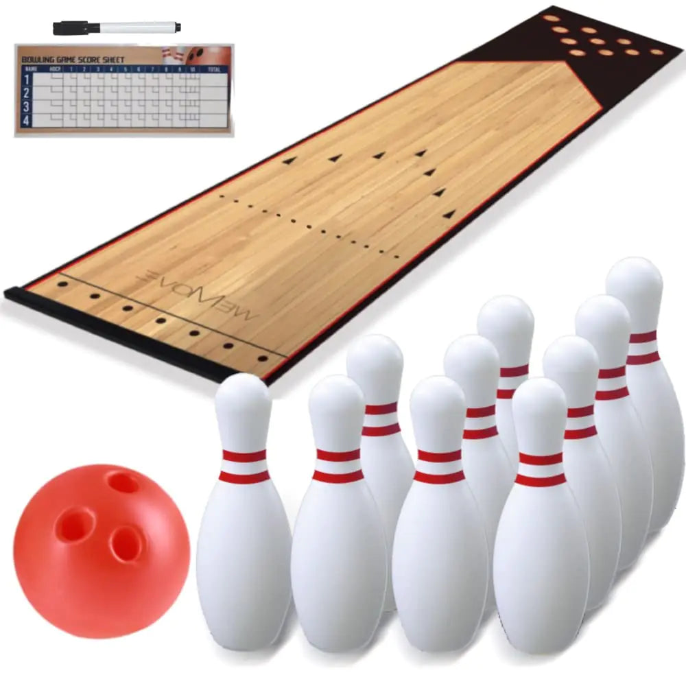 Mini Kids Bowling Set – Bowling Pins & Ball Game Set – Full Bowling Alley Games Toys & Score Cardfor Kid Age 5+ & Adult – Home Indoor Outdoor Backyard Lawn Yard (10 Pins 1 Ball 1 Lane Mat)