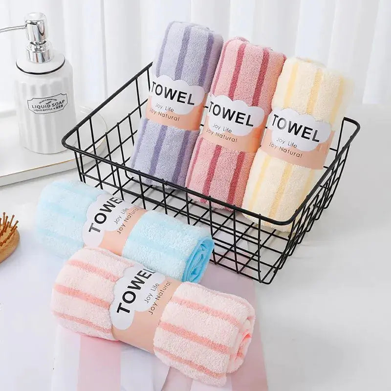 Thick Coral Fleece Towels - Striped Face Towels Set of 5